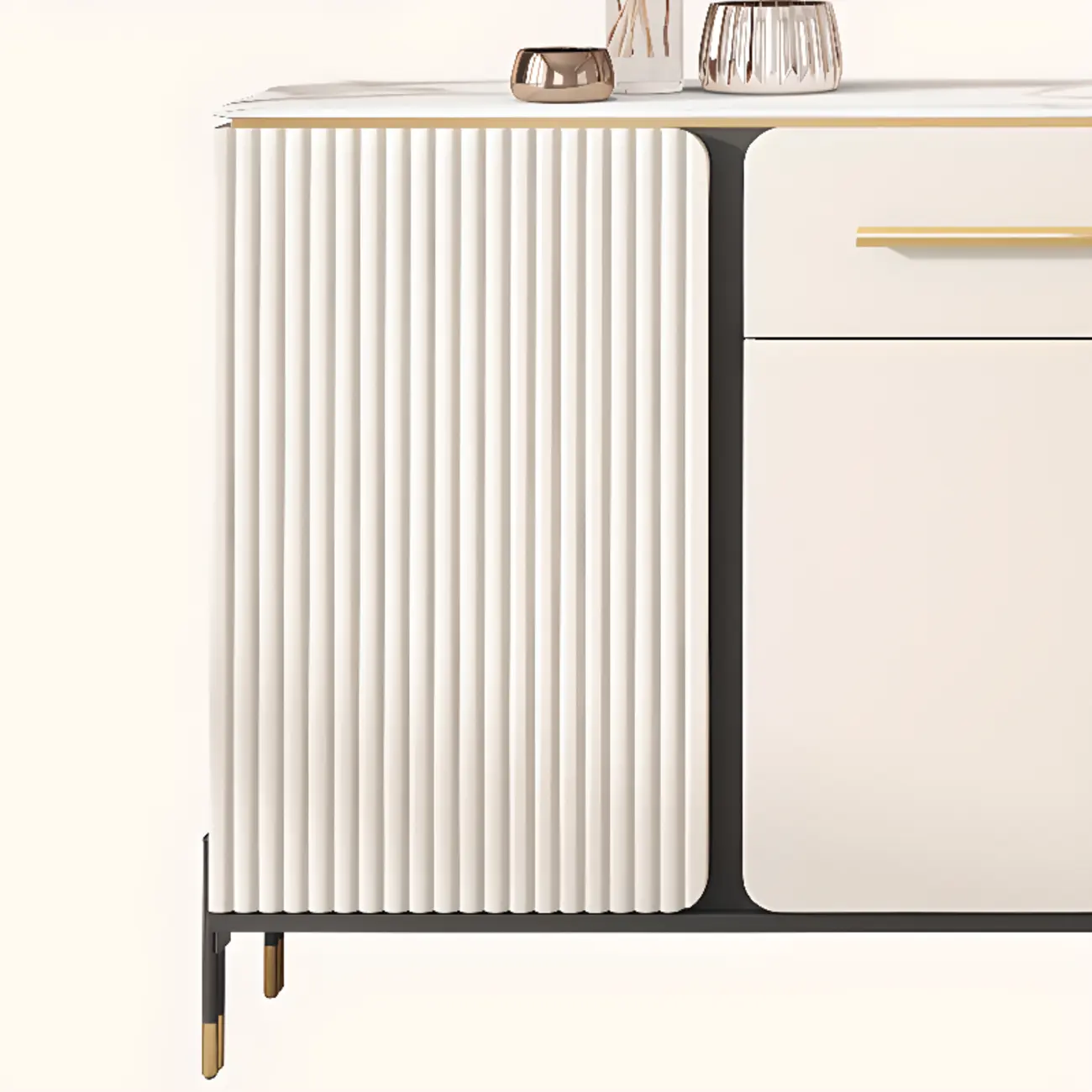 Glam White Sideboard with Stone Top and Drawers