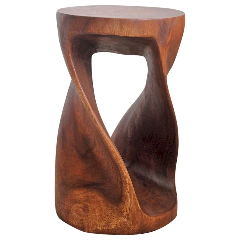 Haussmann Round Wood Twist Accent Table 14in DIAx23in High Walnut Oil - 14 x 14 x 23