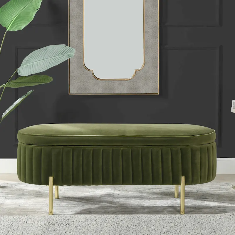 Chloe Modern Glam Performance Velvet Oval Tufted Storage Bench
