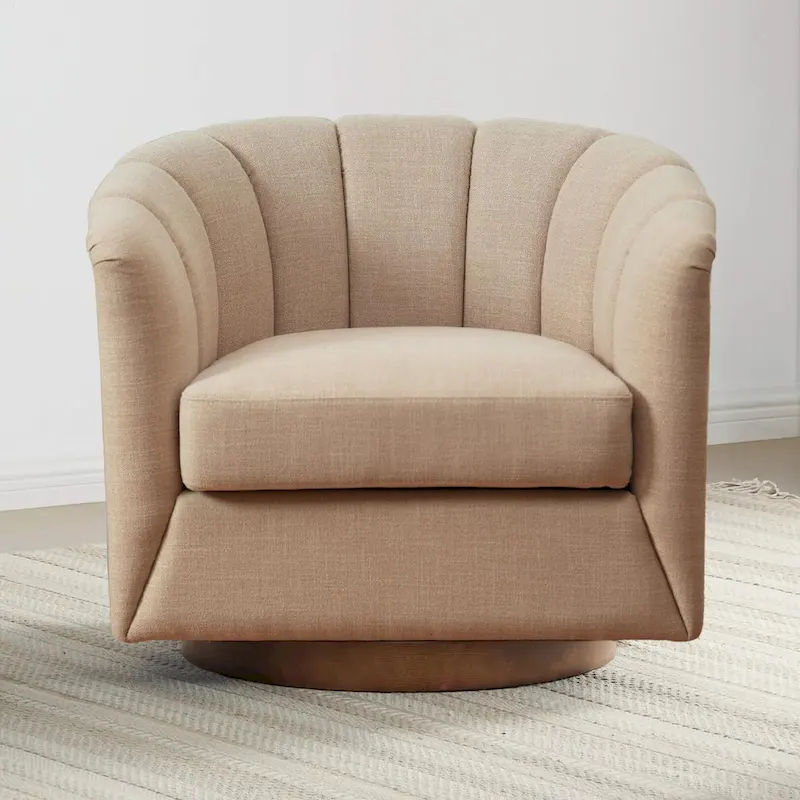 Fabric Swivel Chair with 360 Rotation, Wooden Base and 350lb Weight Capacity