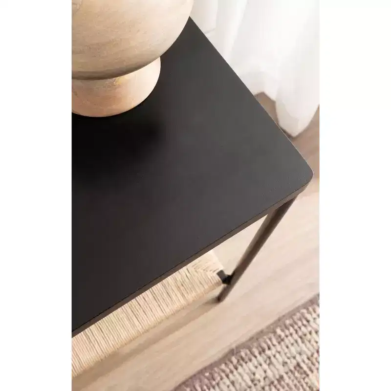 Kate and Laurel Mandell Wood and Natural Woven Side Table, 22x14x22, Natural and Black
