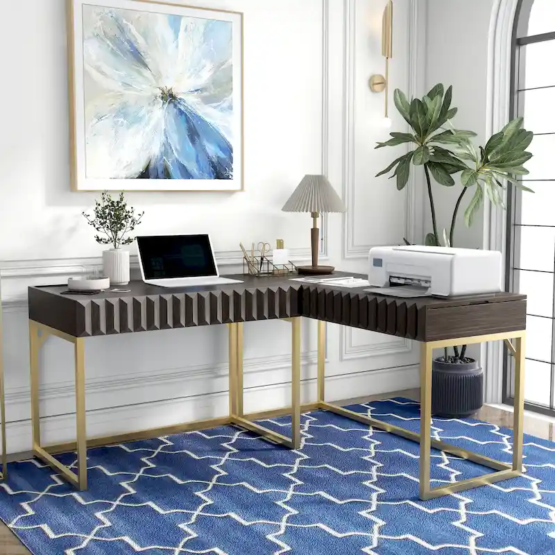 Bird Glam Metal Lift-top L-Shaped Computer Desk with USBs by Furniture of America