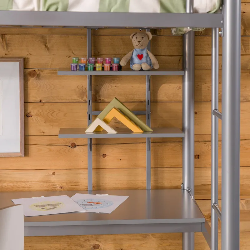 Middlebrook Abner Twin Metal Loft Bed with Desk - Silver