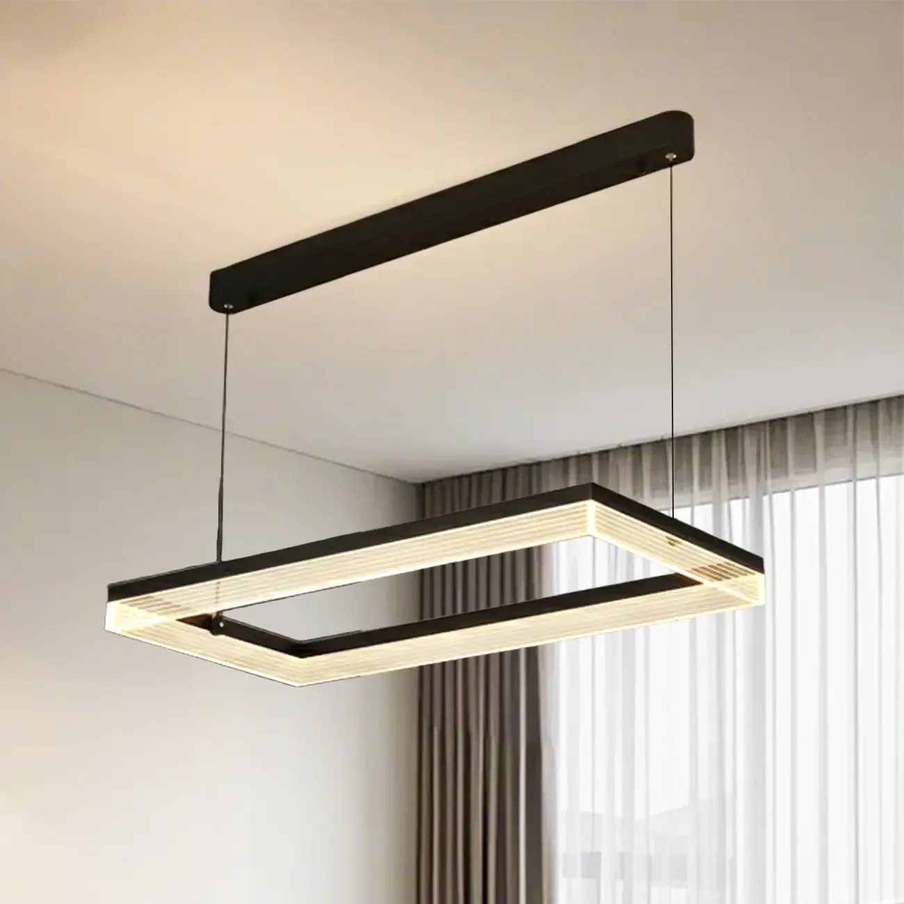 Modern Black Rectangular LED Island Pendant Light