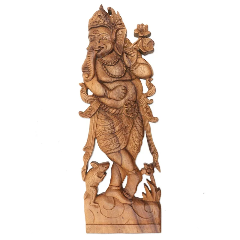 Novica Handmade Ganesha Charm Wood Relief Panel