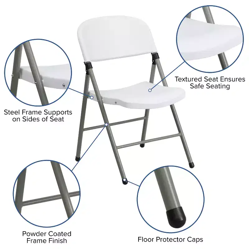 Emma and Oliver 2 Pack Commercial White Plastic Event Party Rental Folding Chair