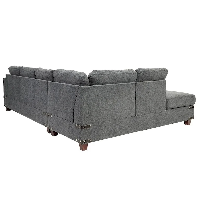 Poundex 3 Piece Fabric Sectional Sofa Set with Ottoman