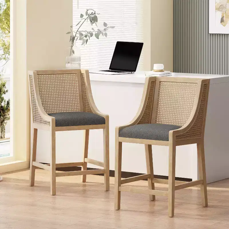 GDFStudio Deville Upholstered 25.5 inch Wood and Cane Counter Stools (Set of 2)