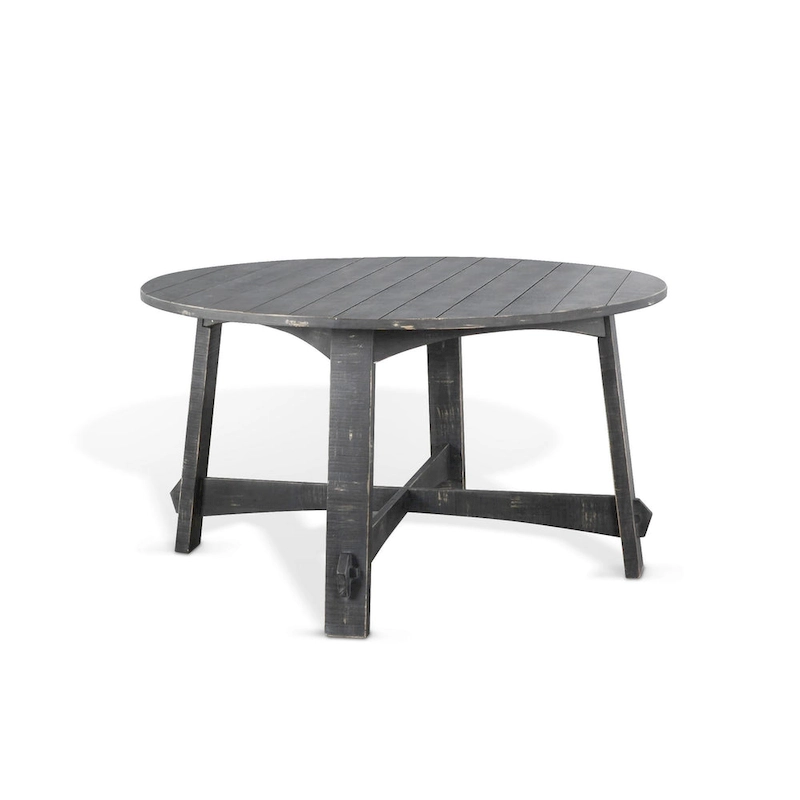 Rena Dining Table, 54 Inch Round Planked Black Smoke Mahogany Wood