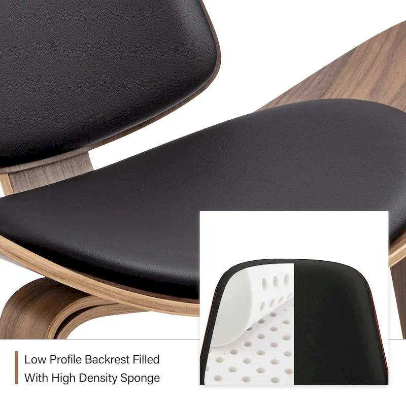 Mid-Century Style Shell Chair Upholstered Leather Lounge Chair