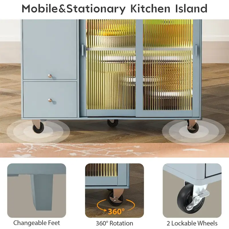 Merax Large Kitchen Island Cart with an Adjustable Shelf and 2 Drawers