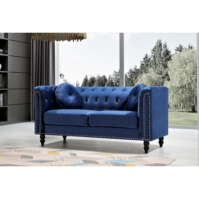Vivian Classic Velvet Kittleson Nailhead Chesterfield Loveseat