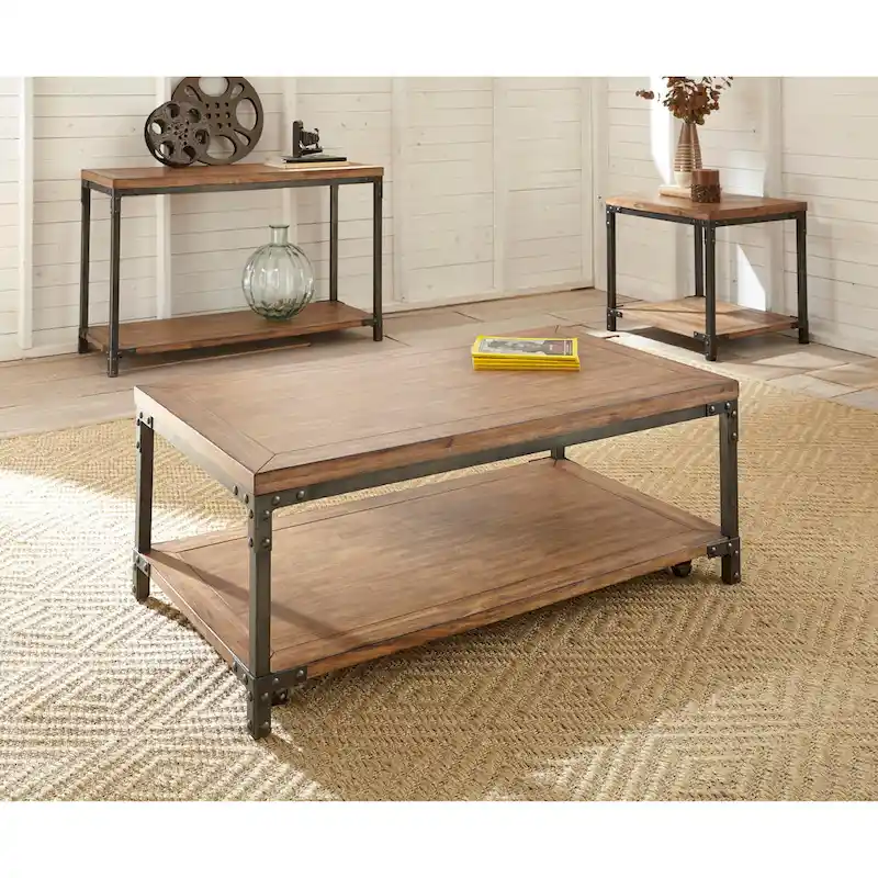 Steve Silver Leyburn Industrial Wood and Metal Coffee Table with Casters
