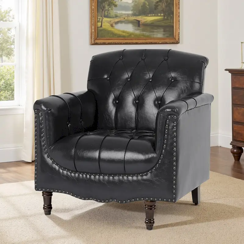 PU Leather Tufted Accent Chair with Nailhead Trim Armchair