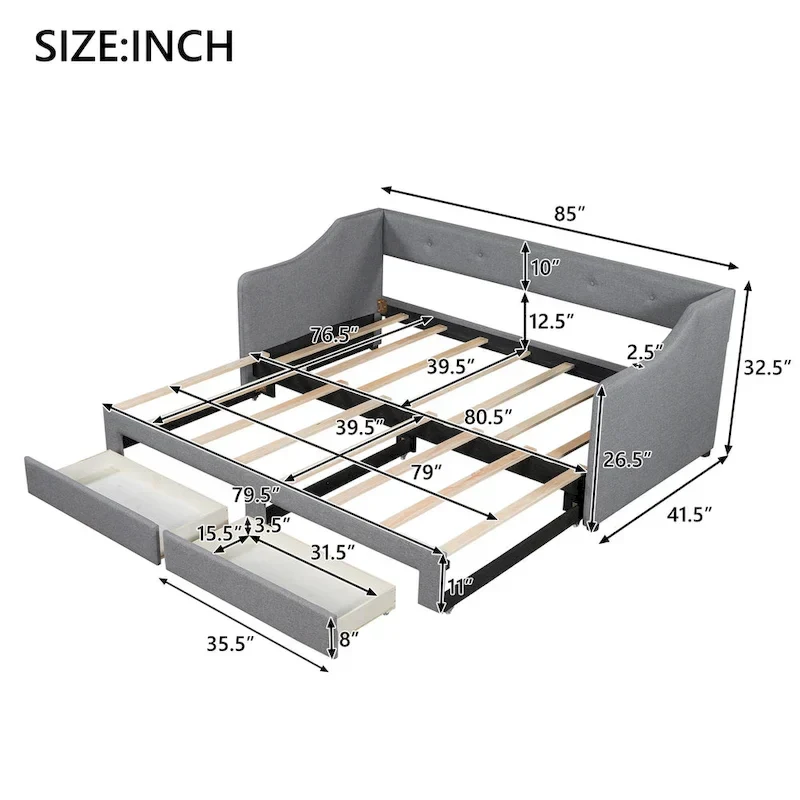 Twin XL to King Daybed with Drawers