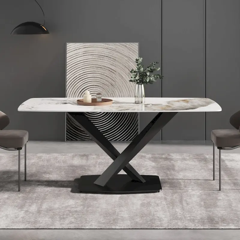 71  Modern Artificial Marble Dining Table with Carbon Steel Base