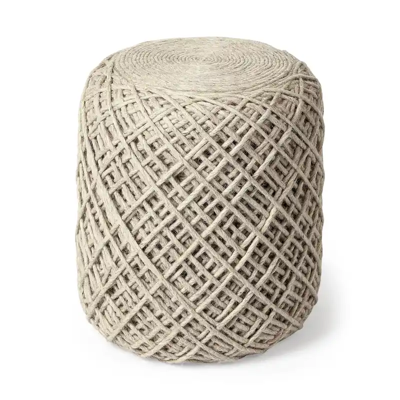 Mercana Allium Brown Woven Wool Round Pouf