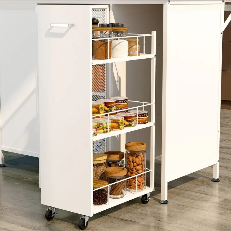 Kitchen Island with Folding Flip-Up Panel, Cabinet Shelves and Drawers, Hooks