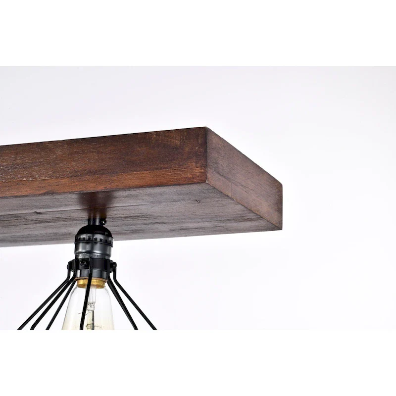 Malli Farmhouse Kitchen Island Chandelier Wood Grain Finish Metal Matte Black Lighting - Matte Black and Wood Grain