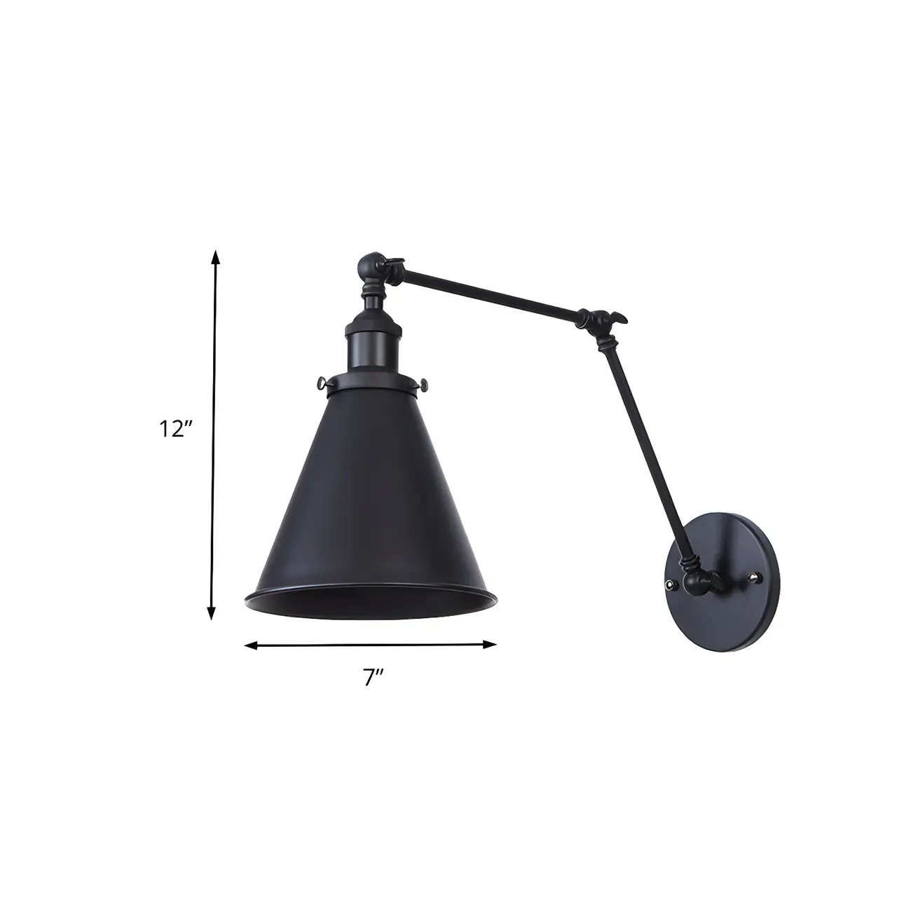 Tapered Metal Black Adjustable Swing Arm Wall Light