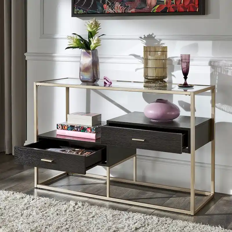 Spumante Champagne Silver Finish Sofa Table with Storage by iNSPIRE Q Bold