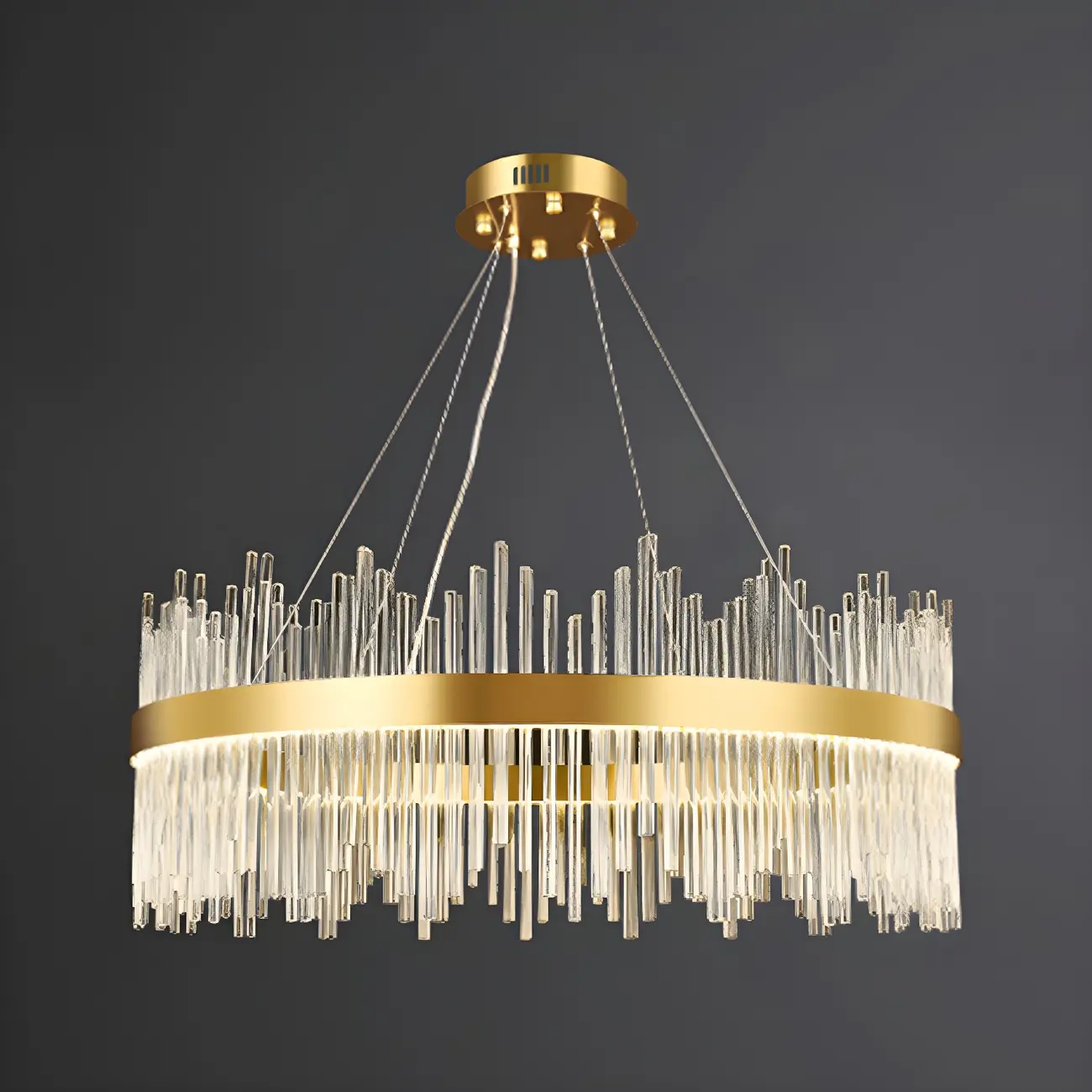 Modern Dimmable Crystal Chandelier Round Gold LED Light