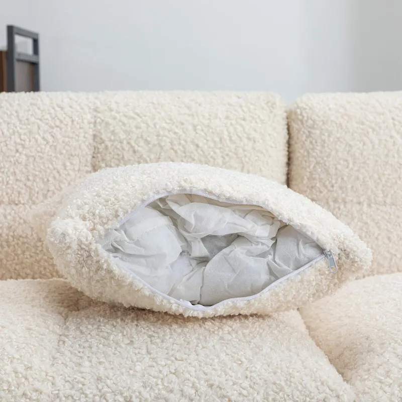 87.7  Sectional Sofa Cozy Teddy Fleece Fabric Sectional Sofa Couch