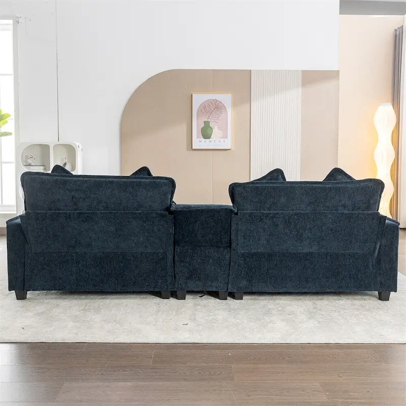 112.6  Chenille Upholstered Sectional Sofa with Two Removable Ottoman