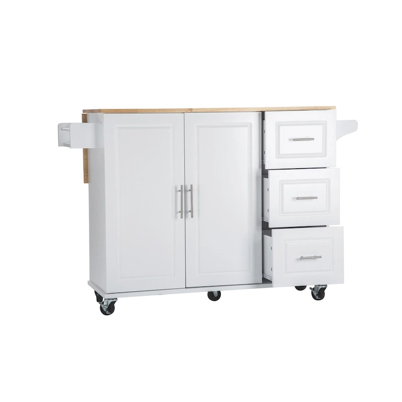 Mobile Kitchen Island & Kitchen Cart,With Extendable Rubber Wood Top and 3 Drawers - 53.93