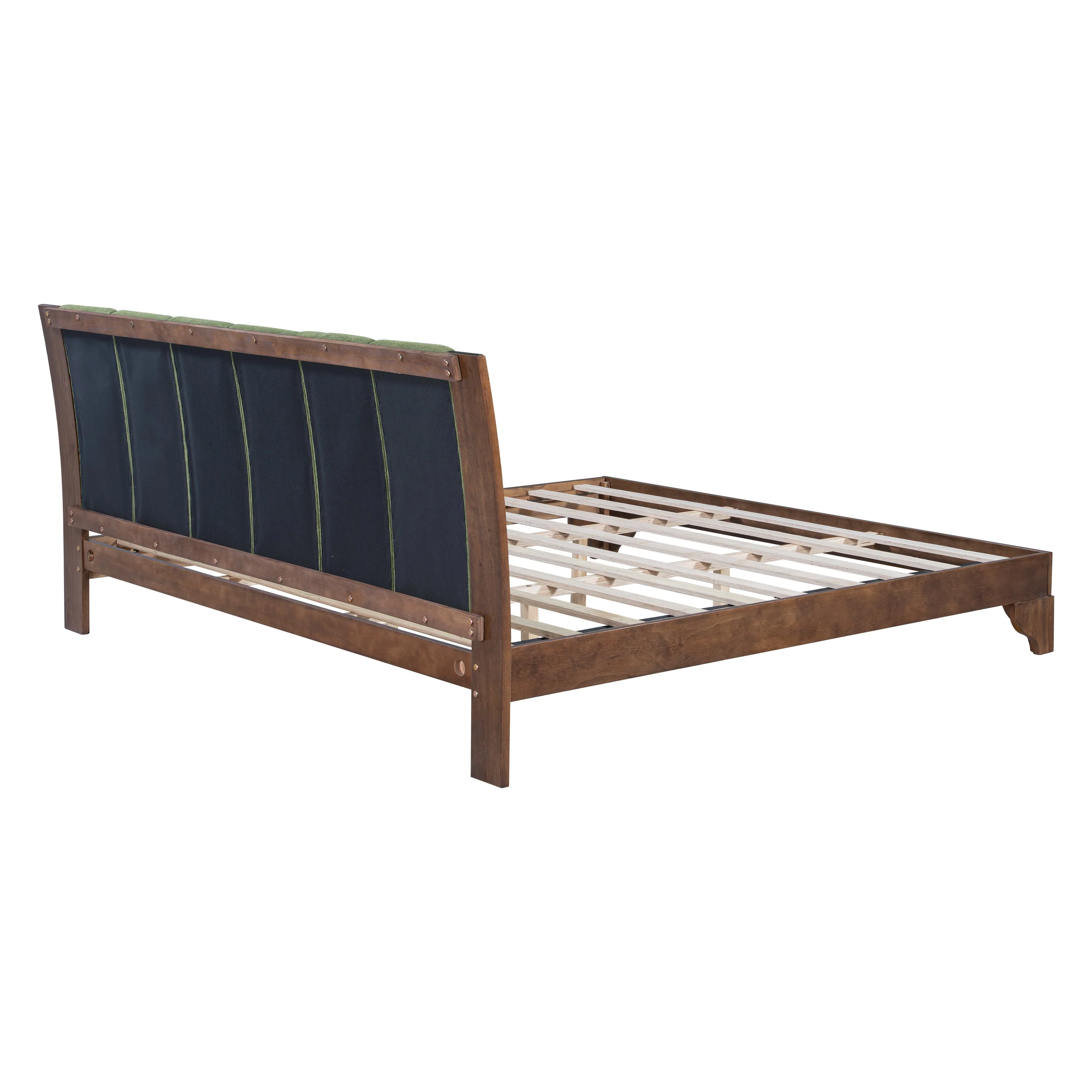 Mid Century Modern Wood and Upholstered Bedframe