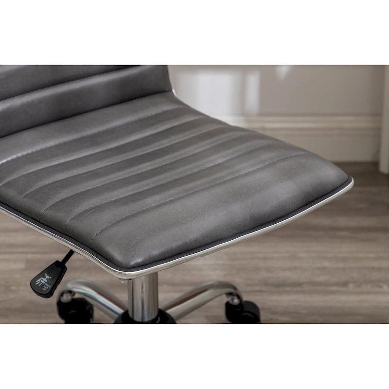 Swivel Mid Back Armless Ribbed Designer Task Chair Faux Leather Soft Upholstery Office Chair Gray