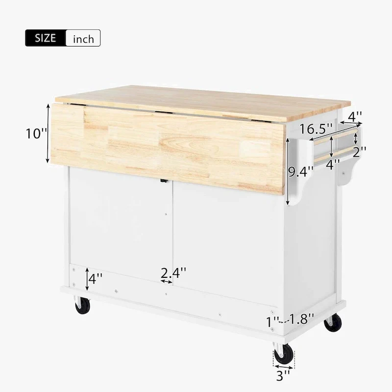 Kitchen Cart with Rubber wood Drop-Leaf Countertop
