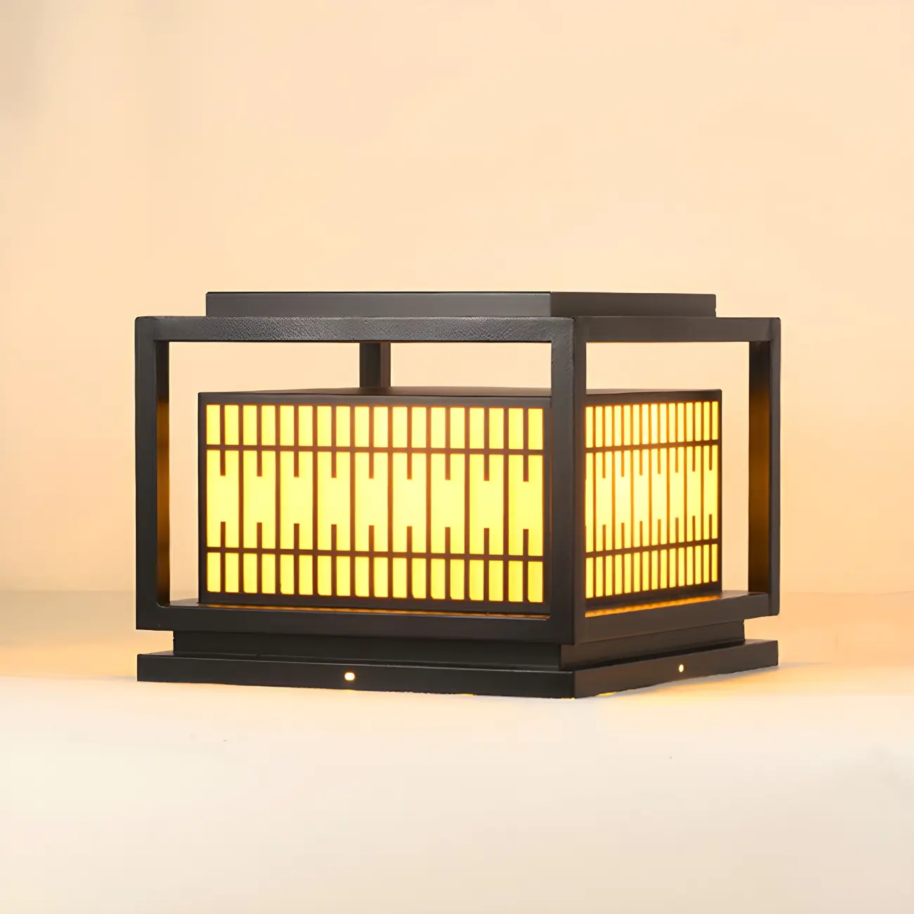Black Metal Rectangle Lantern Design Post Cap Light