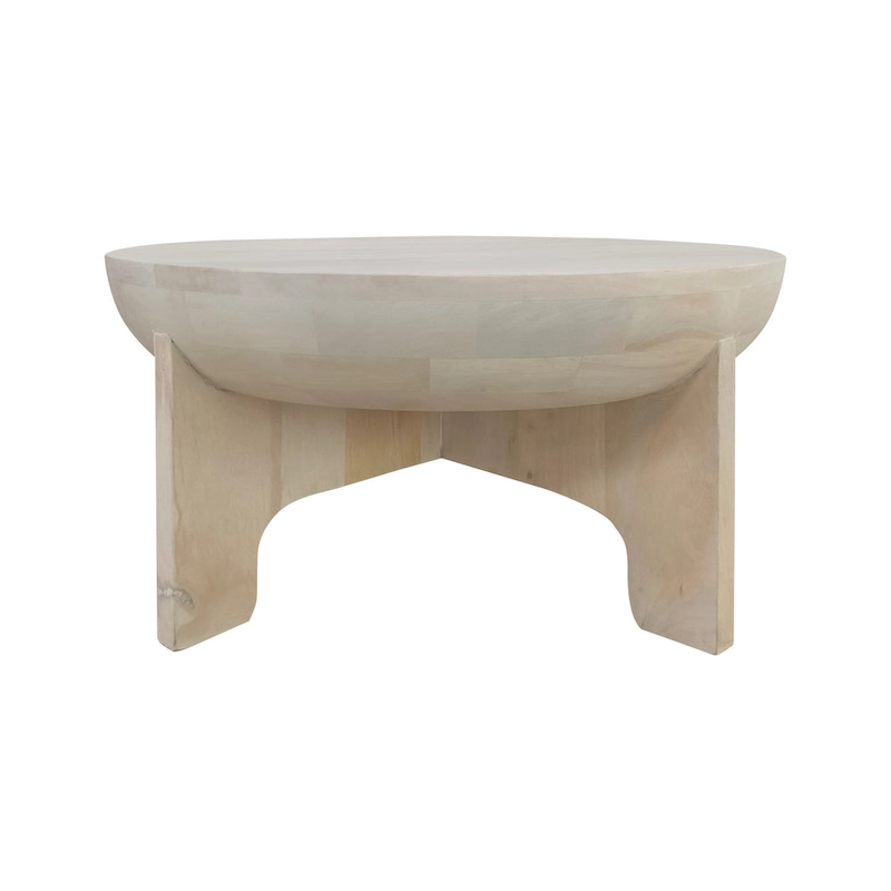 Tomas 32 Inch Coffee Table, Mango Wood Drum Top, Classic Washed White