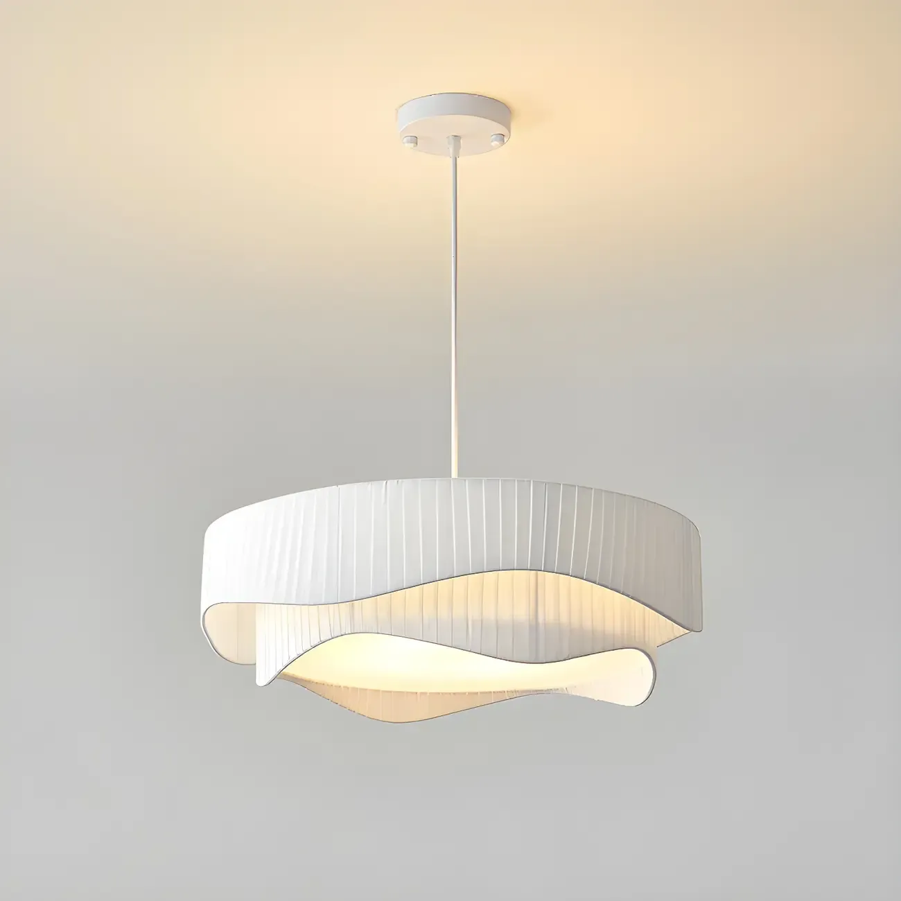 Modern White Tier Fabric Drum Chandelier with Adjustable Height