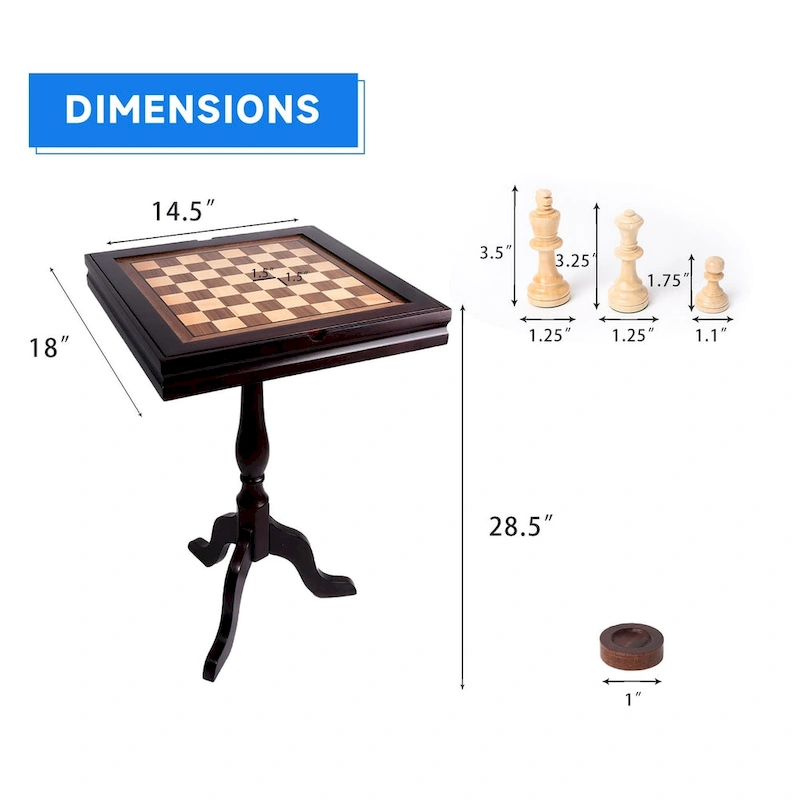 GSE Wooden 3-in-1 Chess Checkers Backgammon Table, Backgammon Chess Checkers Combo Game Set