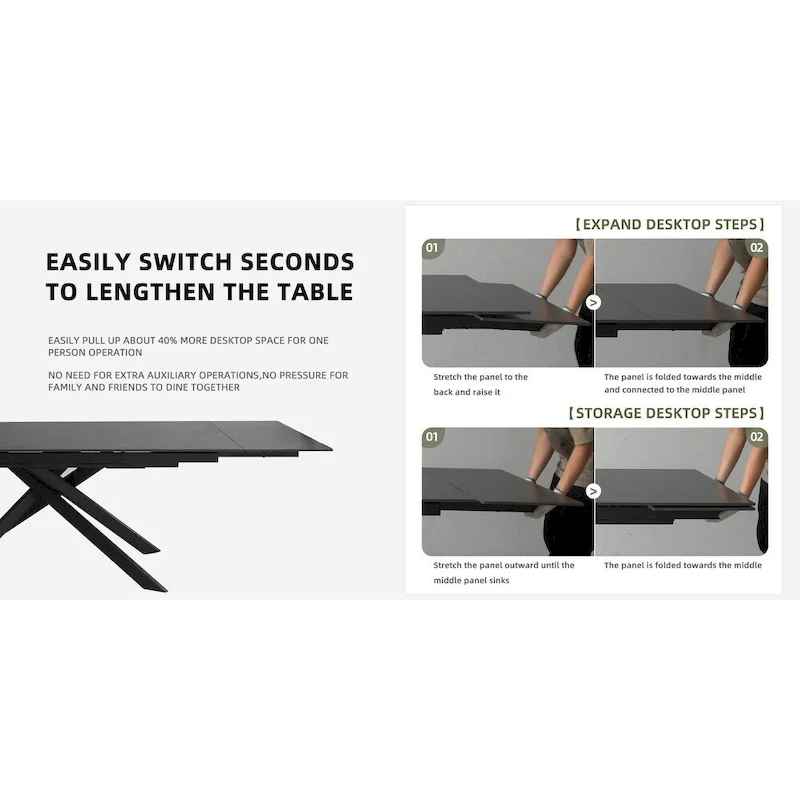 9 - Piece Extendable Rectangular Sintered Stone Cross Legs Dining Set With 8 Chairs