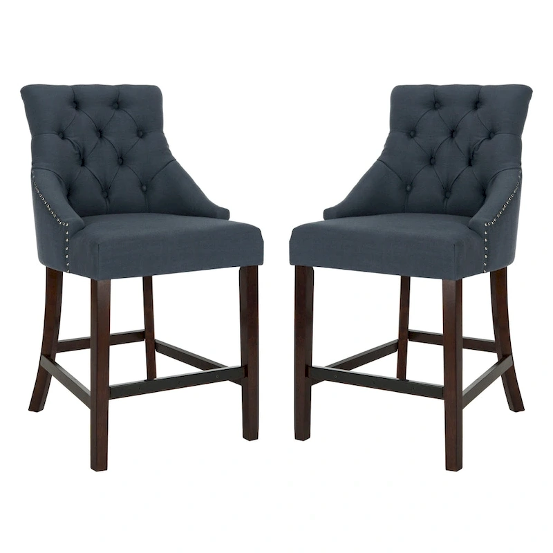 SAFAVIEH Dottie 26-inch Tufted Wing Back Counter Stool - Grey / Espresso (Set of 2) - 22.5  x 25  x 41  - 22.5  x 25  x 41