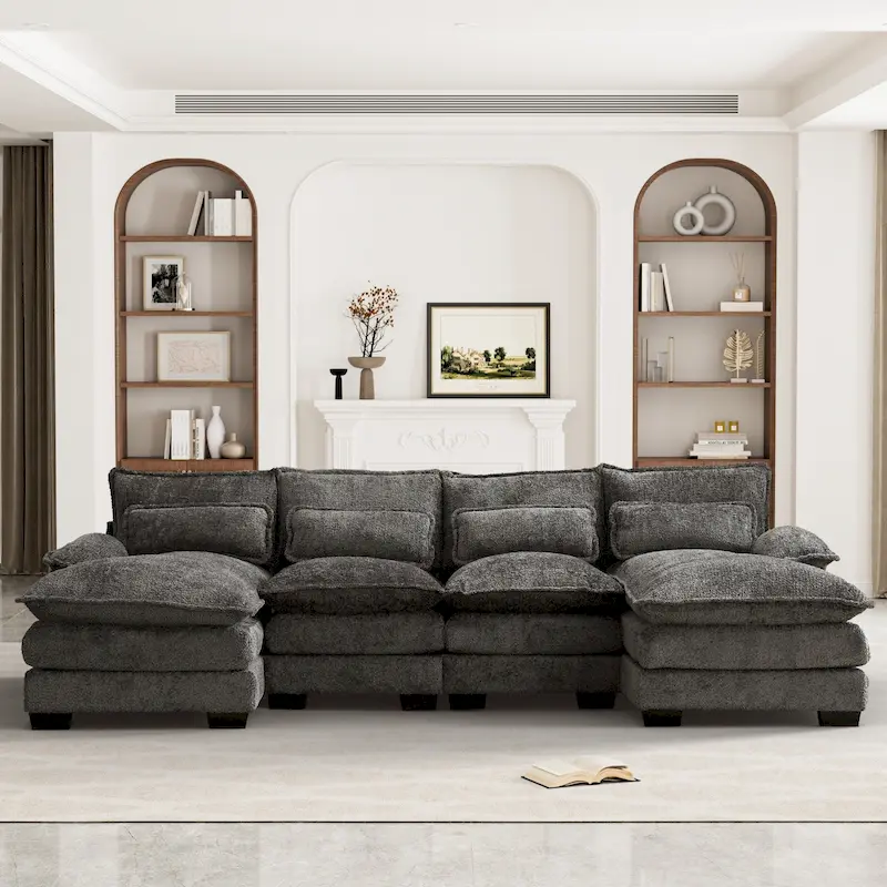 Ouyessir Large Chenille Fabric U-shaped Sectional Sofa with Cushions