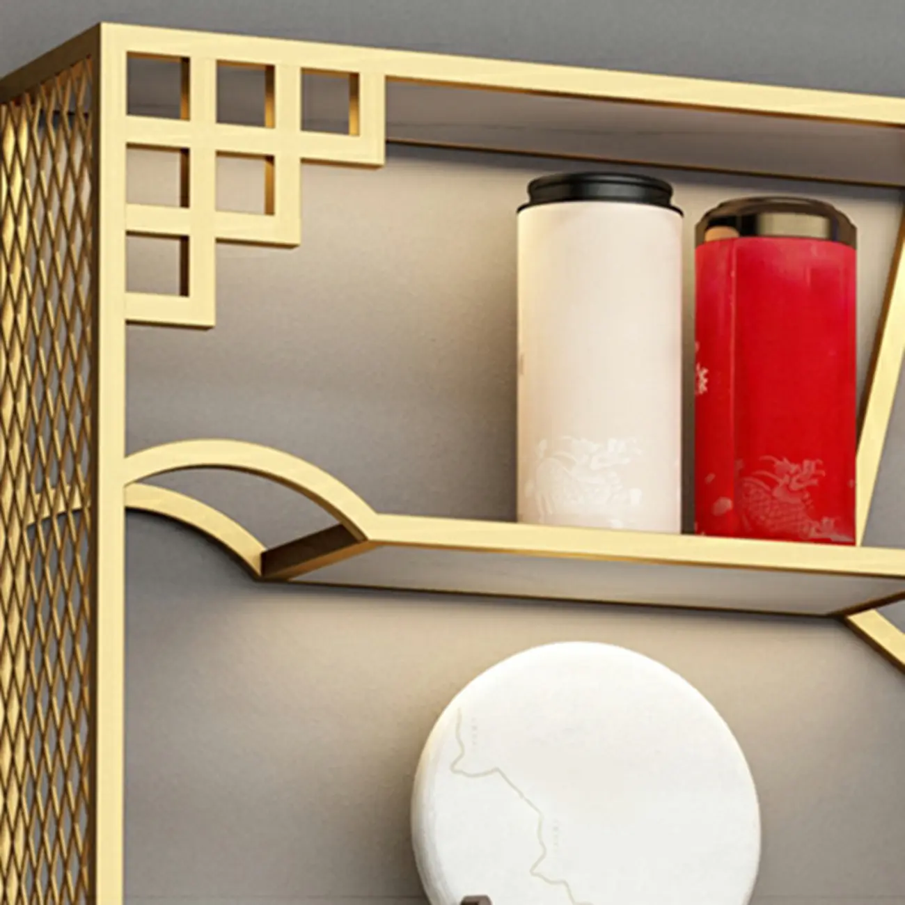 Multi-Shelf Gold Metal Wall-Mounted Wine & Glass Rack