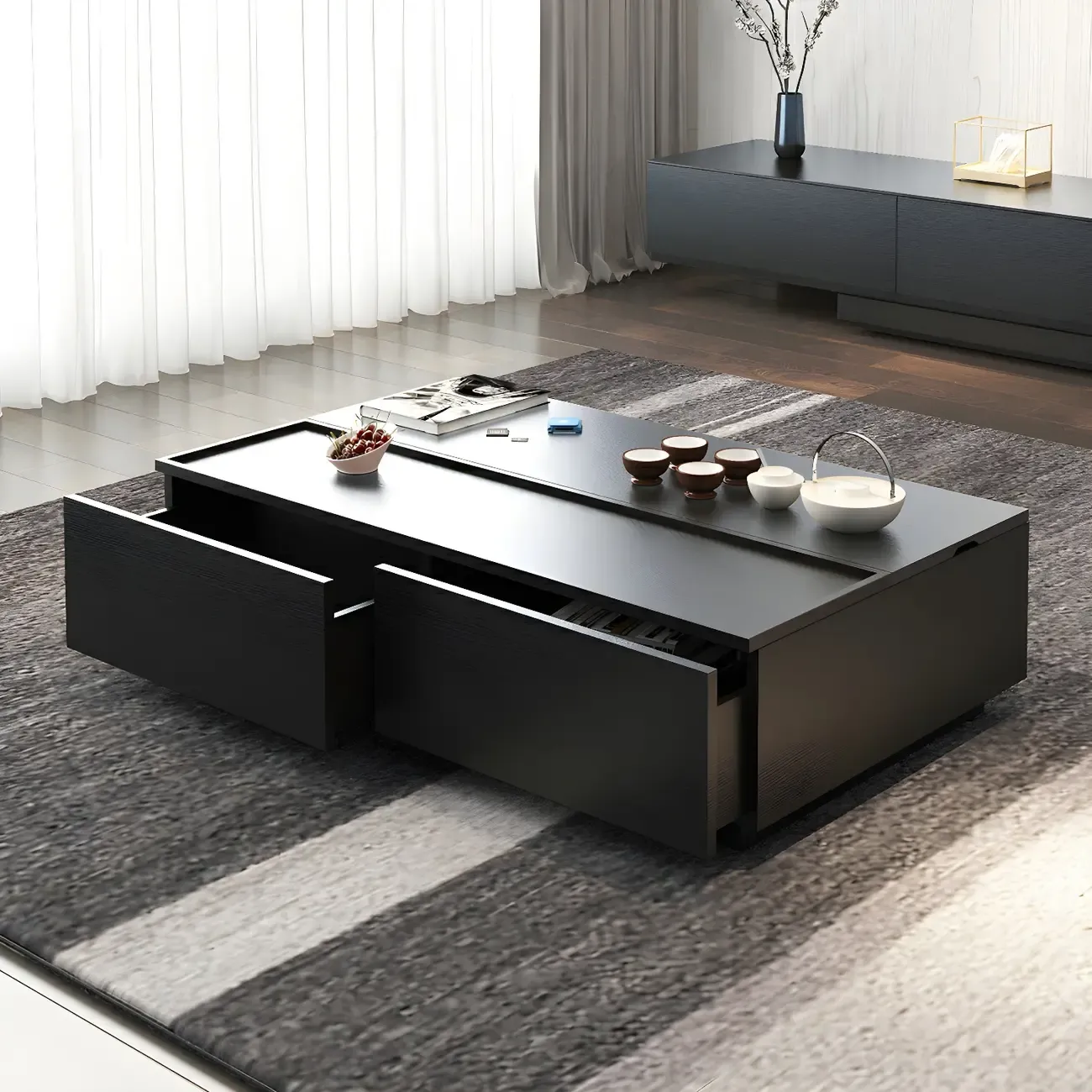 Black-Walnut Wood Rectangular Storage Lift-Top Coffee Table