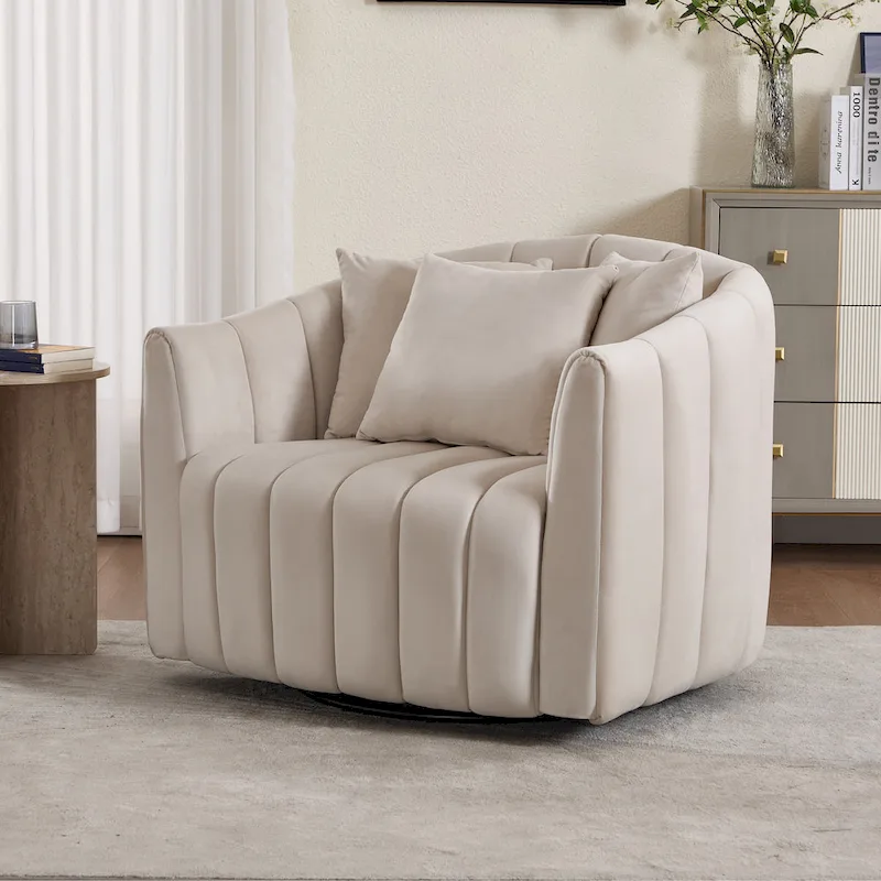 Modern Velvet Swivel Accent Chair,Sofa Chair with Pillows