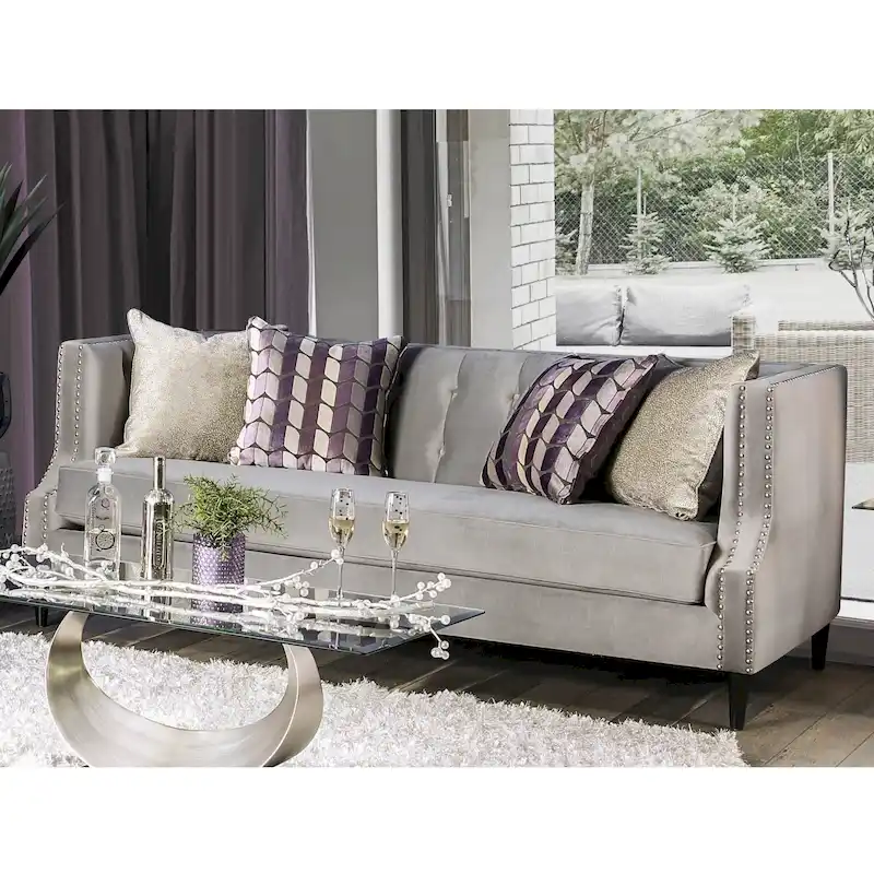 Transitional Fabric Upholstered Tufted Back Tuxedo Arms Sofa