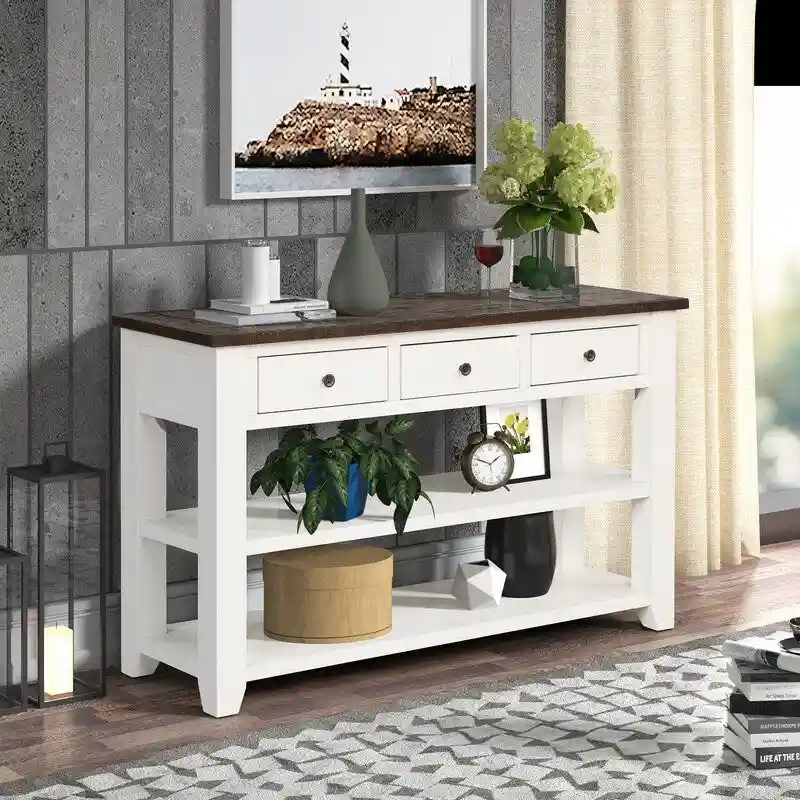 Console Table with 3 Drawers and 2 Open Shelves