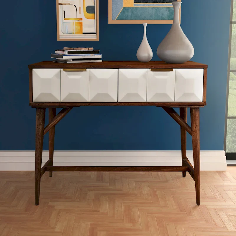 Mid-Century Modern Faux Walnut Entryway Table