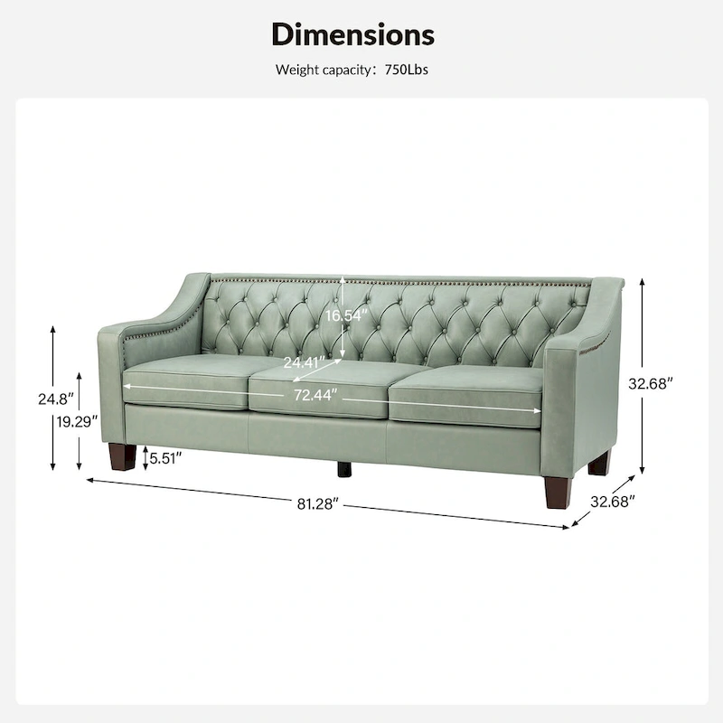 Mateo 82.28 Wide Transitional Genuine Leather Sofa with Nailhead Trim and Button-Tufted Back