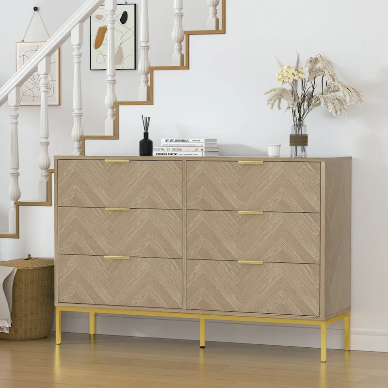Anmytek 6-Drawer Double Dresser Modern Wood Chest of Drawers for Bedroom Living Room