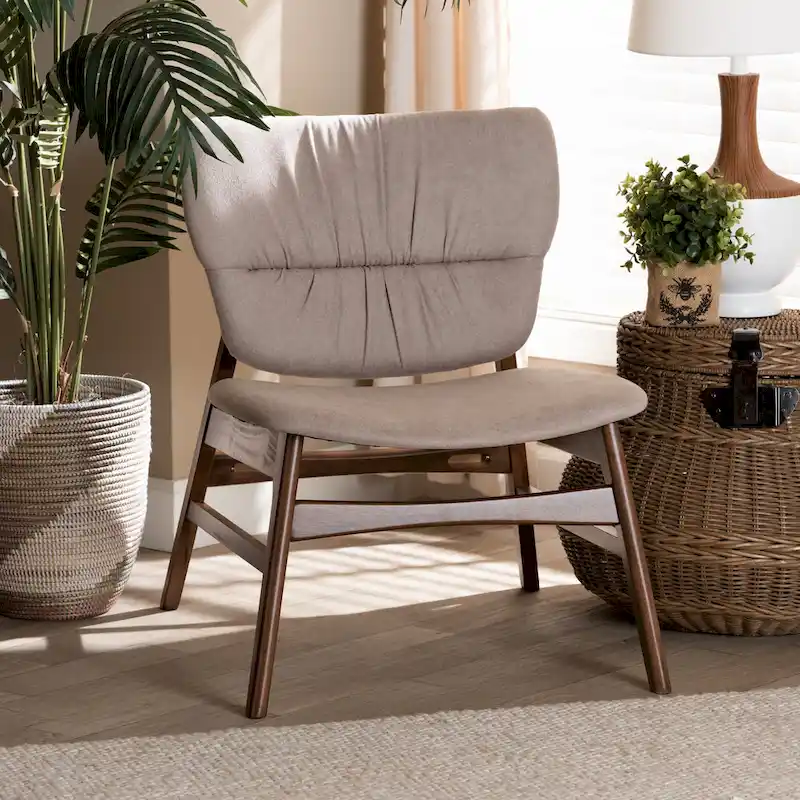 Benito Mid-Century Modern Transitional Fabric and Wood Accent Chair