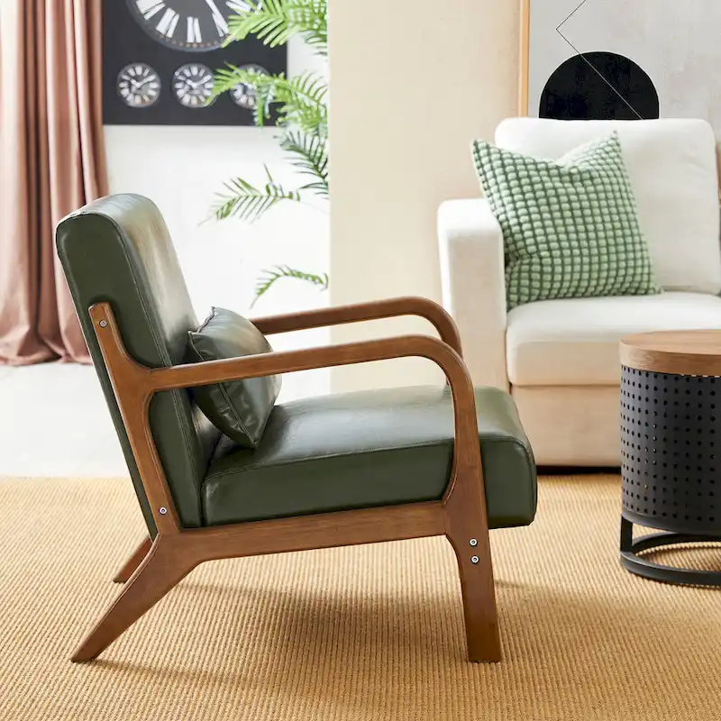 Glitzhome Set of 2 30.75H Mid-Century Modern PU Leather Accent Chairs with Cushion - 25.75W x 33.75D x 30.75H