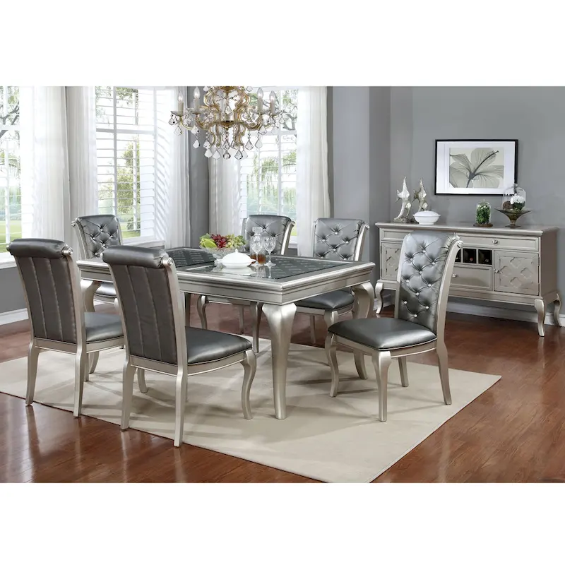 Tily Glam Gold Faux Leather 7-Piece Dining Table Set by Furniture of America